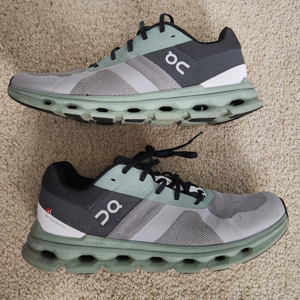 On Cloudrunner Men's Size 12 Wide Alloy (Light Green and Grey)